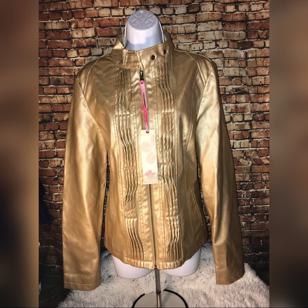 Frida G| Golden Leather look jacket new with tags